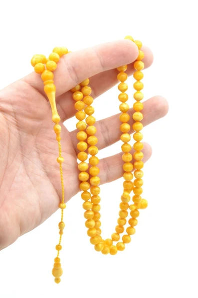 Sistemli Sığırcık Kesim 99 luk Hareli Sarı Toz Kehribar Tesbih - 4