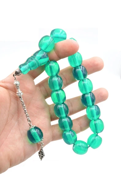 Fıçı Kesim Yeşil Sıkma Kehribar Efe Maskot Tesbih - Resim 4