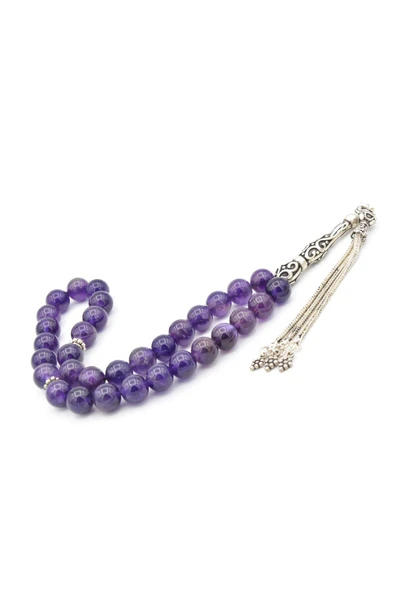 Gümüş Malzemeli Hakiki Doğal Ametist Taşı Tesbih - 3