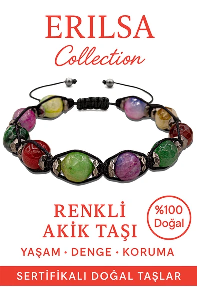 Sertifikalı İri Boy Terahertz & Mor-Yeşil-Kırmızı Akik Bileklik – Enerji ve Zarafet ürün görseli