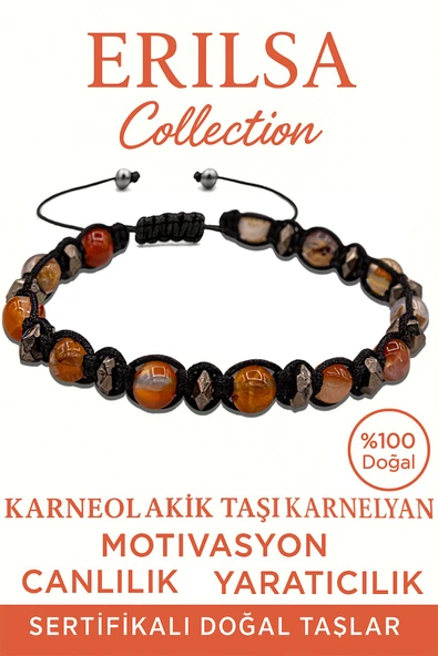 Sertifikalı Terahertz & Karnelyan (Karneol) Akik Bileklik – Cesaret ve Yaşam Enerjisi ürün görseli
