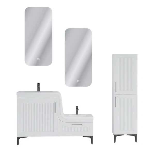 UBM Lotus Lake Kapaklı Boy Dolaplı MDF Banyo Dolabı 115 CM Beyaz