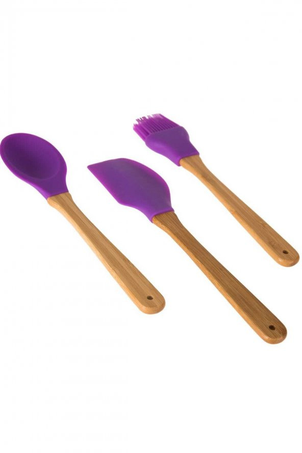 Fame Kitchen 3lü Bambu Saplı Silikon Kaşık -spatula-fırça Mutfak Seti
