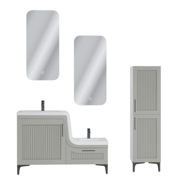 UBM Lotus Lake Kapaklı Boy Dolaplı MDF Banyo Dolabı 115 CM Çakıl Grisi