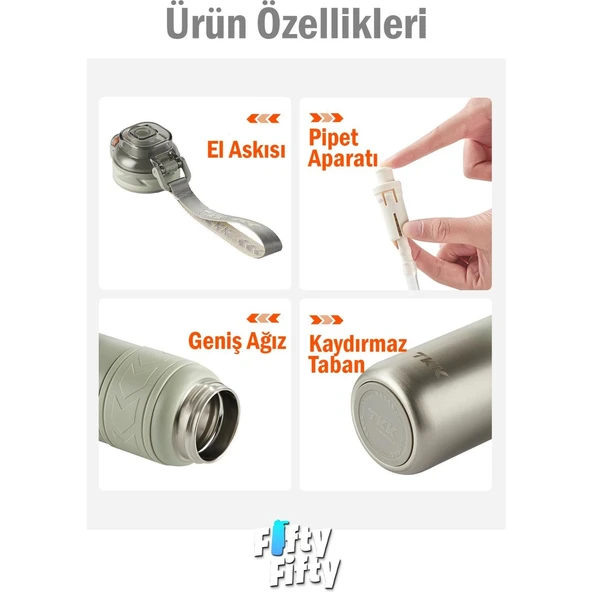 TKK Çelik Termos Matara 500ML Gri Yeşil - 4