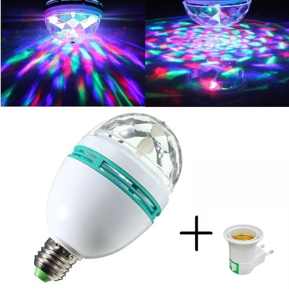 Renkli Led Döner Başlıklı Disko Topu Ampul Gece Lambası Disco Lamp - 4