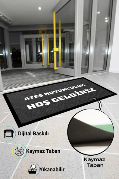 Valerine Life isme Kişiye Firmaya Özel Gri Dijital Baskılı Hoş Geldiniz Dükkan Önü İşyeri Kapı Önü Paspası 50x90cm ürün görseli