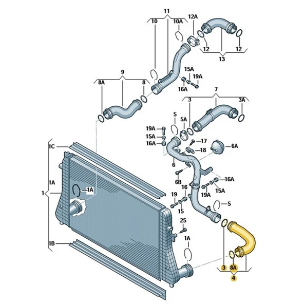 VW Caddy 2004-2010 1.9 BJB Motor Turbo Borusu Sol Alt 1K0145834L - 3