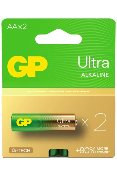 GP Batteries G-TECH Ultra Alkalin Kalem LR6 - AA Boy 1.5V Pil 2'li Kart