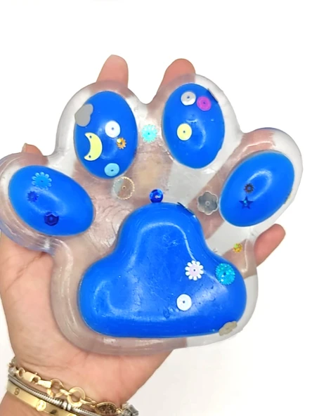 Dev Pati Squishy Taba Squishy Kedi Pati Sıkma 14 cm Pullu Pati Sukuşi - Şeffaf Mavi