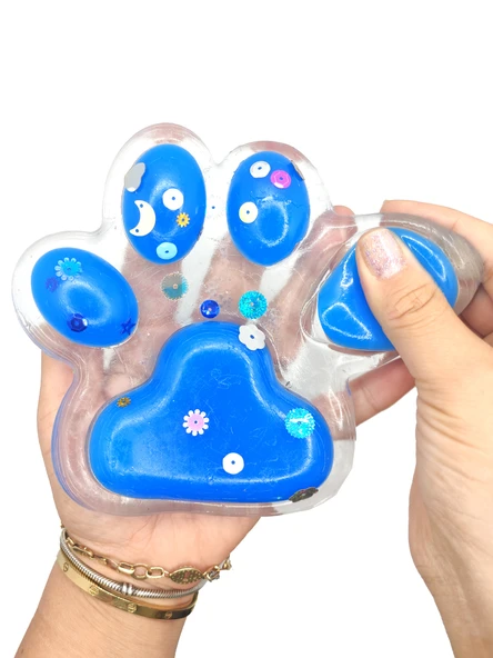 Dev Pati Squishy Taba Squishy Kedi Pati Sıkma 14 cm Pullu Pati Sukuşi - Şeffaf Mavi - 3