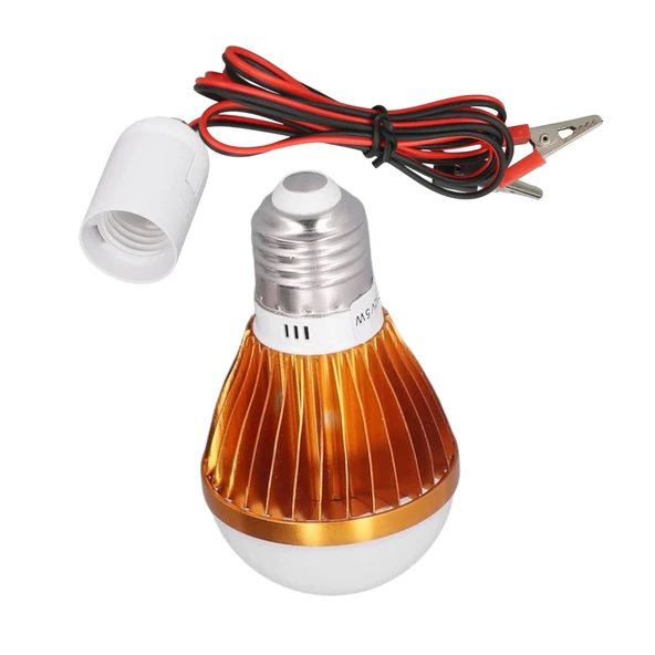 Akü Pensli 4 Metre Kablolu 12 V Tasarruflu Seyyar Led Ampul 5W Lamba Anahtarlı Aydınlatma Beyaz Işık - 6