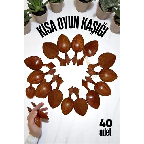 Kısa Oyun Kaşığı Halk Oyunu Kaşığı - Kına Kaşığı Kısa Saplı Zeybek Oyun Kaşığı 40 ADET