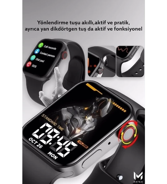Konuşma Özellikli Smart Watch 7 Akıllı Saat Su Geçirmez Yan Tuşlu Köşeli Yeni Alüminyum Kasa (siyah) - 2