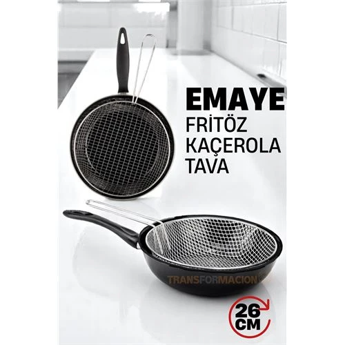 Fritözlü Emaye Kızartma Tavası- Kızartma Kaçerola Multi Kullanım  26 CM