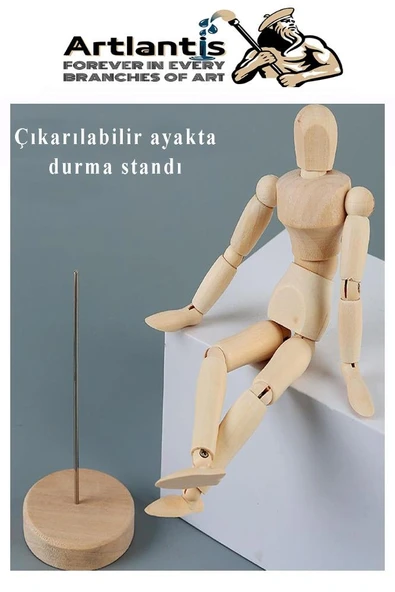 Ahşap İnsan Modeli 20 cm 1 Paket İnsan Figürlü Ahşap Model Manken Resim Ressam Eğitimi Tahta Adam Kukla Stilist - 6
