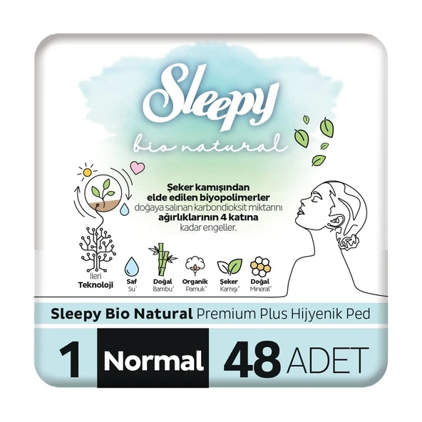 Sleepy Bio Natural Premium Plus Hijyenik Ped Normal 48 Adet Ped ürün görseli