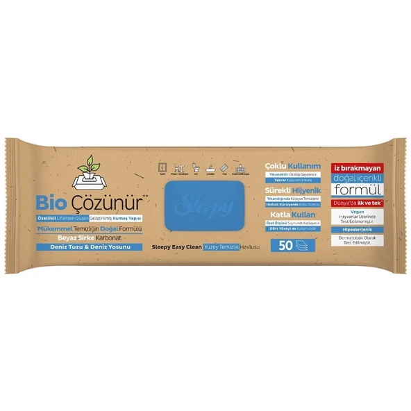Sleepy Bio Çözünür Yüzey Temizlik Havlusu Deniz Tuzu&Yosun 3x50 (150 Yaprak) - 3