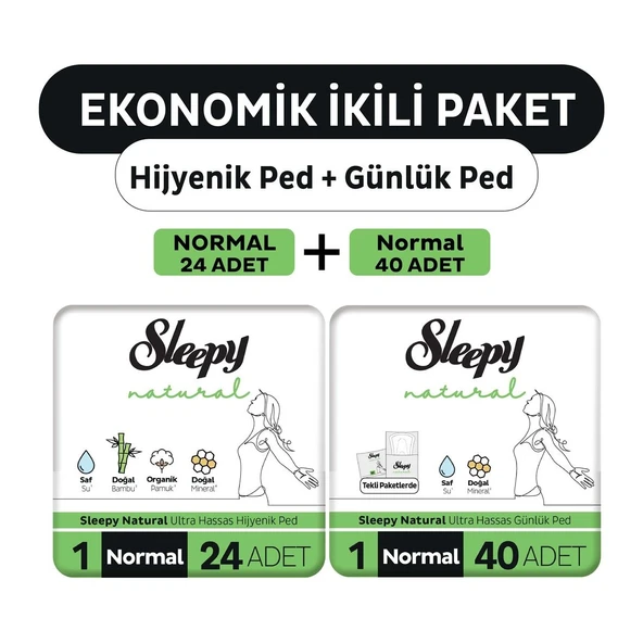 Sleepy Natural Ultra Hassas Hijyenik Ped Normal 24'Lü + Günlük Ped Normal 40'Lı ürün görseli