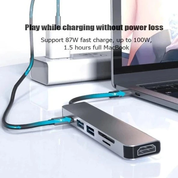 DAYTONA HC13C 6'lı USBType-C DOCKING STATION (Giriş:Tip-C=>Çıkış:2*USB3.0+HDMI+SD+Mic.SD+Tip-C) - 2
