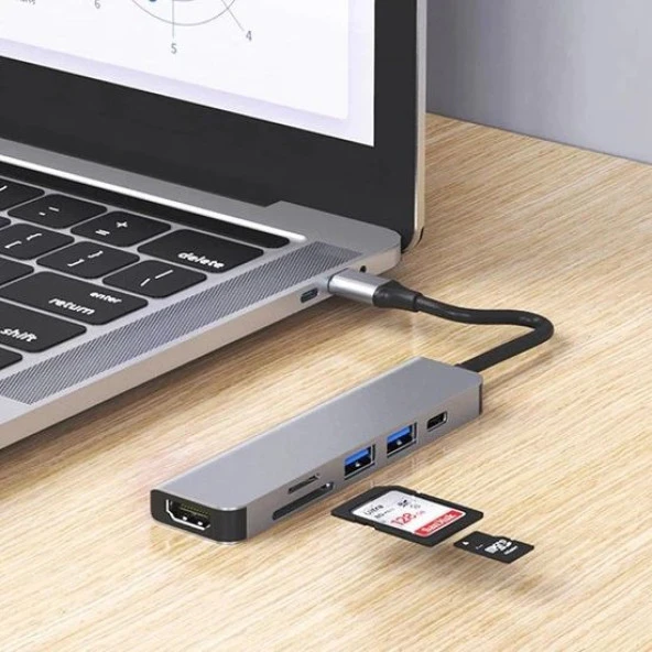 DAYTONA HC13C 6'lı USBType-C DOCKING STATION (Giriş:Tip-C=>Çıkış:2*USB3.0+HDMI+SD+Mic.SD+Tip-C) - 4