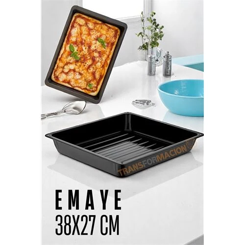 Emaye Fırın Tepsisi Siyah - Dikdörtgen Emaye Fırın Tepsisi 38X27 Cm