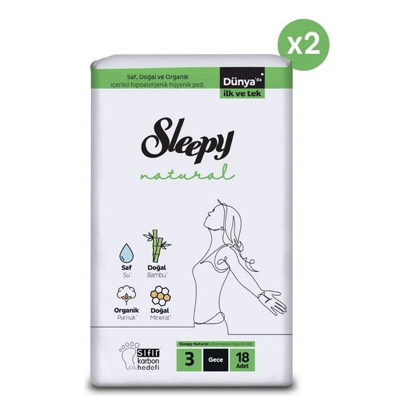 Sleepy Natural Ultra Hassas Hijyenik Ped Gece 36 Adet Ped - Resim 2