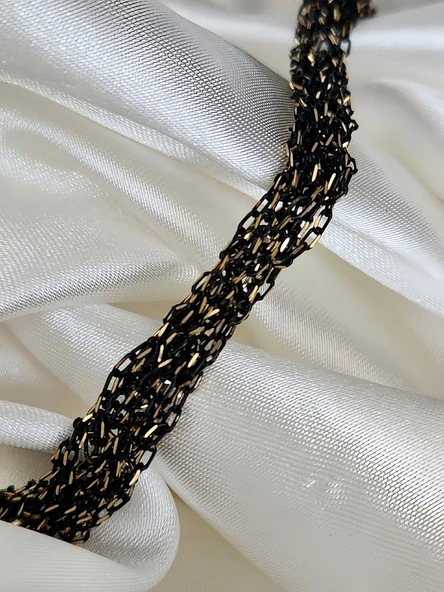 Zırh Örgü Zincir Model Çelik Zincir Dokuma Siyah Gold El Yapımı Kolye - Resim 5
