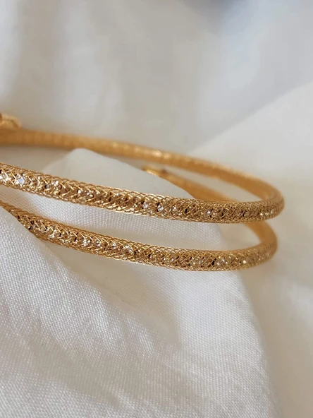 Akordiyon Sarmal Model Gold Renk Kumlu Hasır Tel Bileklik - 2