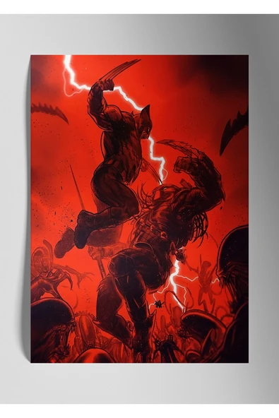 Metal Baskı Marvel Duvar Tablosu - Predator ve Wolverine