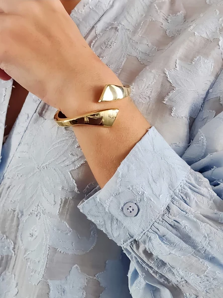 Çapraz Gold Molted Kelepçe Çelik Bileklik - Resim 3