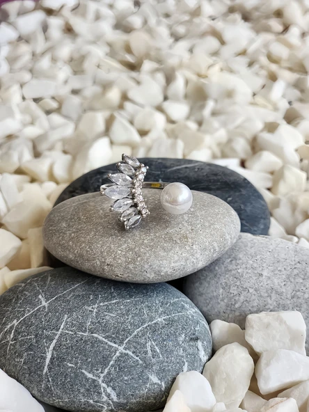 Damla İnci Model Ayarlabilir Silver Renk Yüzük