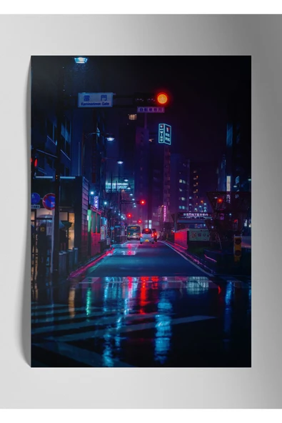 Metal Baskı Parlak Duvar Sanat Tablosu - Neon Street