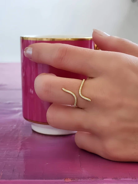 Kıvrım S Model Ayarlanabilir Gold Renk Çelik Yüzük - 3