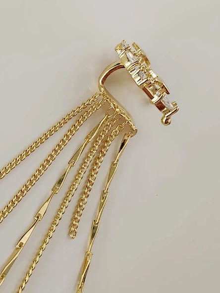 Yıldız Zirkon Taşlı Model Kıkırdak Sağ Kulak Gold Renk Küpe - 2