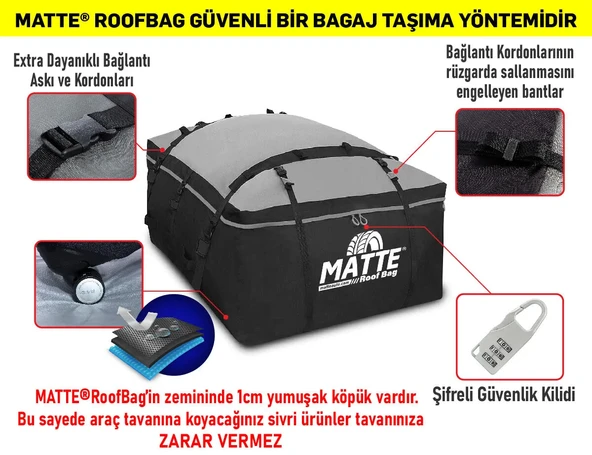 Matte Yeni Nesil Port Bagaj Araç Üstü Tavan Çantası - 3