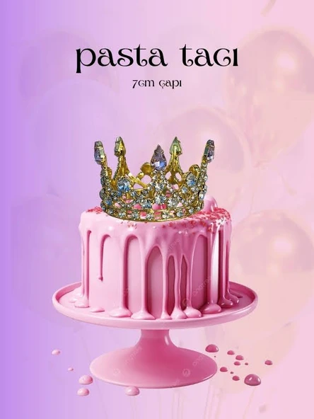 Pasta Tacı Doğum Günü Tacı Kraliçe Tacı Brithday Tacı Kına Düğün Zümrüt Pembe Gümüş Kaplama 7cm