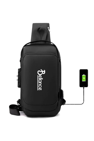 Bellance BLG-50BK Su Geçirmez Şifre Kilidi USB Omuz Göğüs Çantası - 5