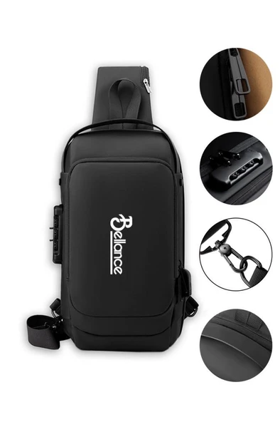 Bellance BLG-50BK Su Geçirmez Şifre Kilidi USB Omuz Göğüs Çantası