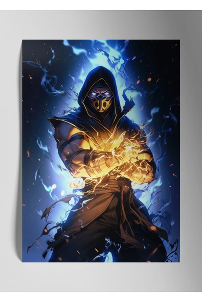 Metal Baskı Parlak Duvar Tablosu - Mortal Kombat Scorpion