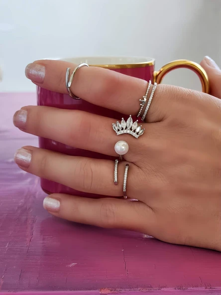 Damla İnci Model Ayarlabilir Silver Renk Yüzük - 5