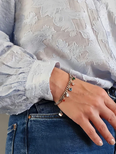 Renkli Baget Gurmet Model Silver Renk Çelik Bileklik - Resim 3