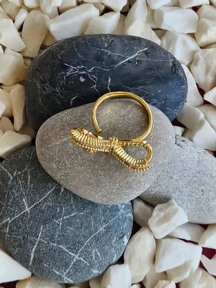 Fiyonk Kurdela Model Ayarlanabilir Gold Renk Çelik Yüzük - 2