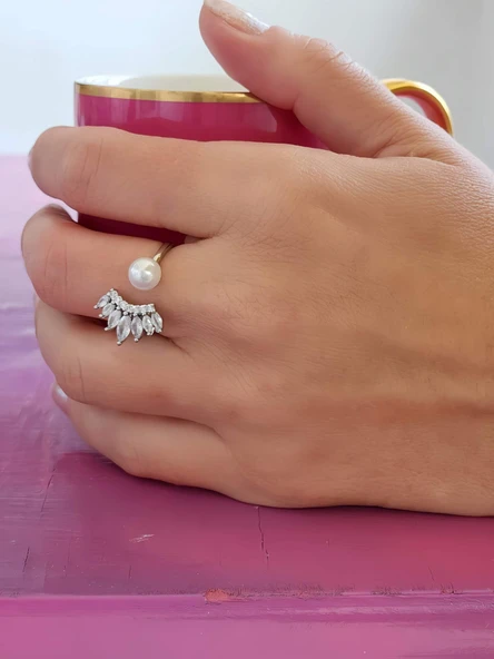 Damla İnci Model Ayarlabilir Silver Renk Yüzük - 3