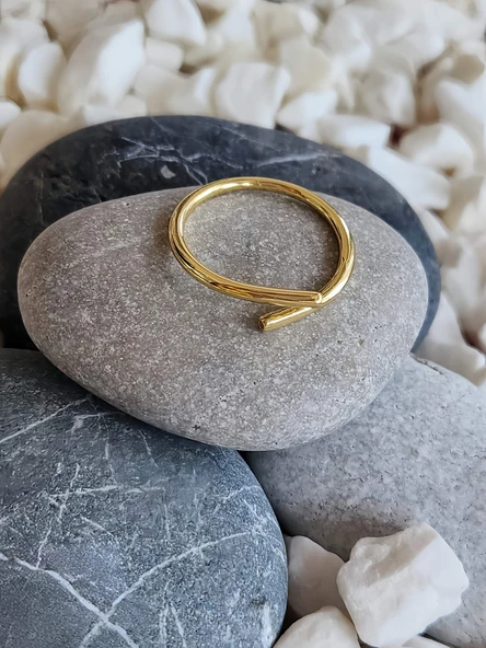 Paralel Çubuk Ayarlanabilir Gold Renk Çelik Yüzük
