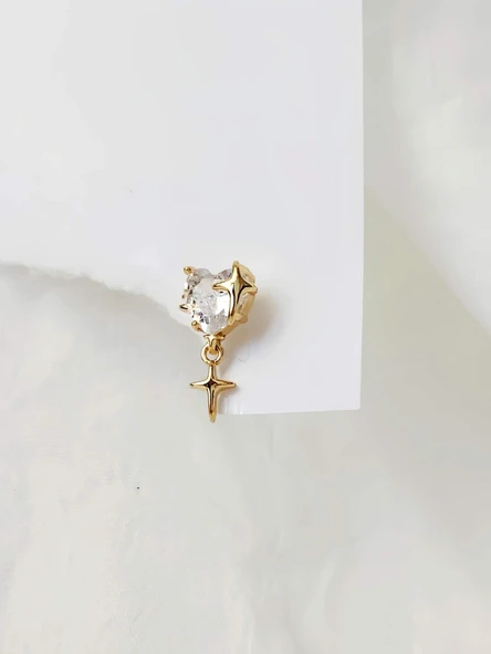 Bombeli Kalp Yıldız Model Kıkırdak Piercing Tragus Helix Altın Gold Renk Küpe
