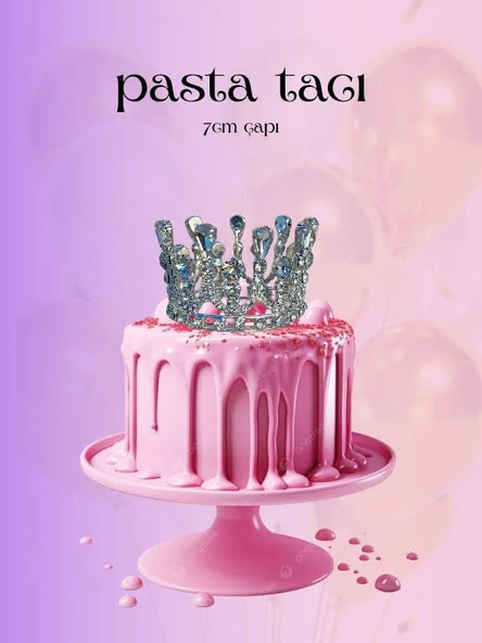 Pasta Tacı Doğum Günü Tacı Kraliçe Tacı Brithday Tacı Kına Düğün Damla Gümüş Kaplama 7cm
