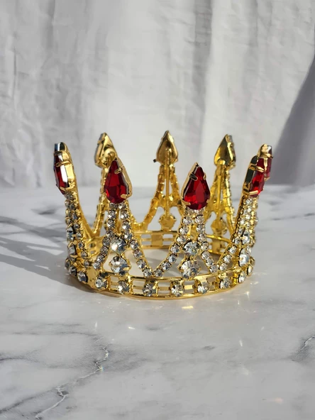 Pasta Tacı Doğum Günü Tacı Kraliçe Kral Tacı Brithday Tacı Kına Düğün Tacı Üçgen Gold Kırmızı Gümüş Kaplama 7cm - Resim 3