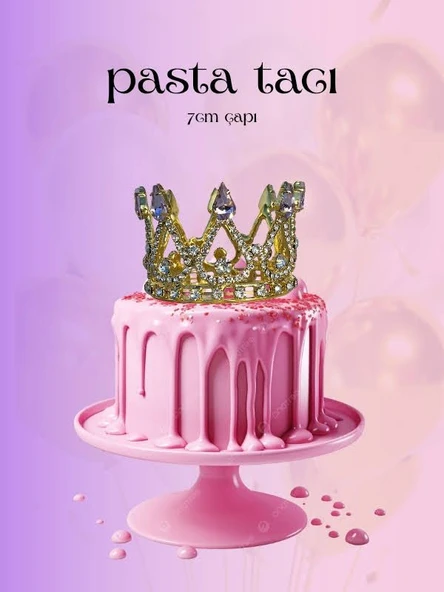 Pasta Tacı Doğum Günü Tacı Kraliçe Tacı Brithday Tacı Kına Düğün Elmas Pembe Gümüş Kaplama 7cm