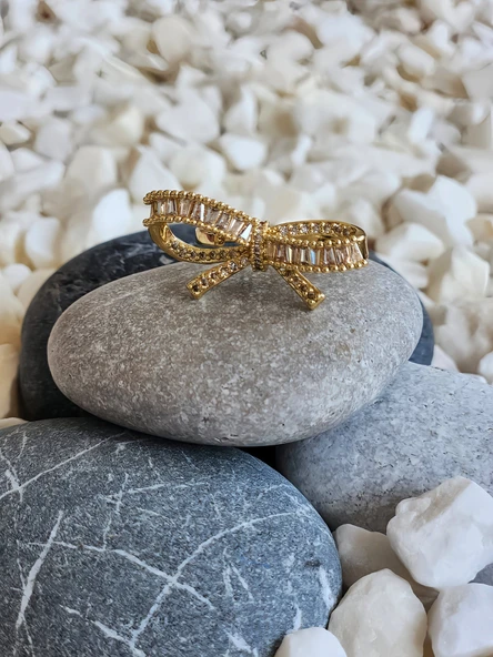Fiyonk Kurdela Model Ayarlanabilir Gold Renk Çelik Yüzük
